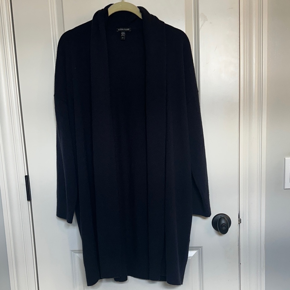 Eileen Fisher Cashmere Open Front Cardigan Navy Blue Sz S